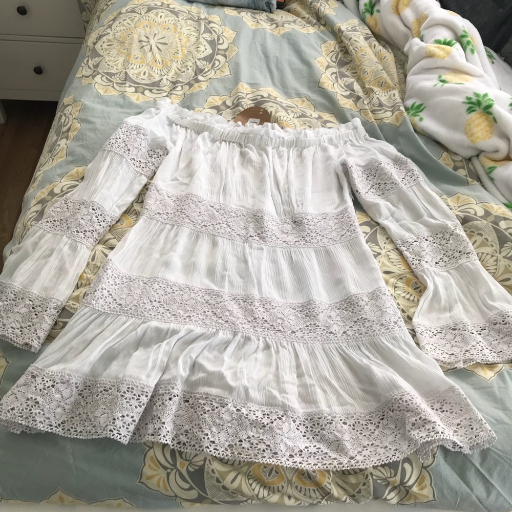 White Off the Shoulder, Long Sleeve Sundress